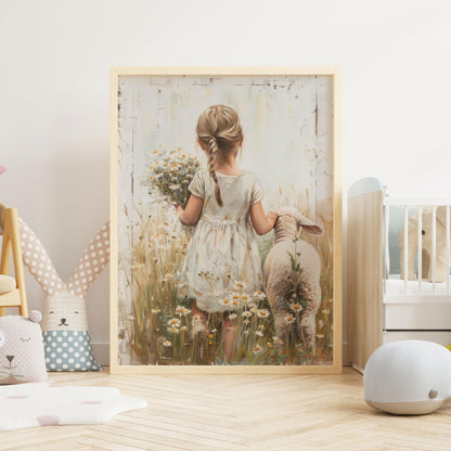 Sheep Nursery Decor, Farmhouse Wall Art, Vintage Girls Room Decor - WildfieldPrints