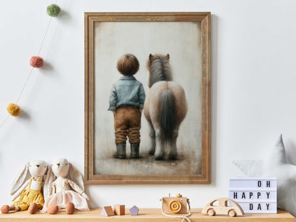 Shetland Pony Nursery Art, Boy & Pony Print, Horse Wall Decor - WildfieldPrints