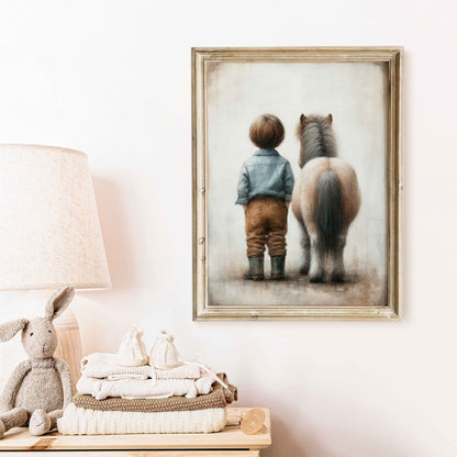 Shetland Pony Nursery Art, Boy & Pony Print, Horse Wall Decor - WildfieldPrints
