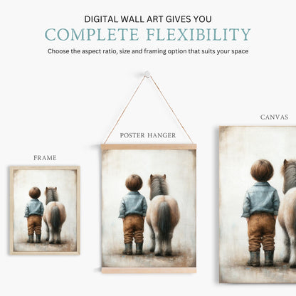 Shetland Pony Nursery Art, Boy & Pony Print, Horse Wall Decor - WildfieldPrints