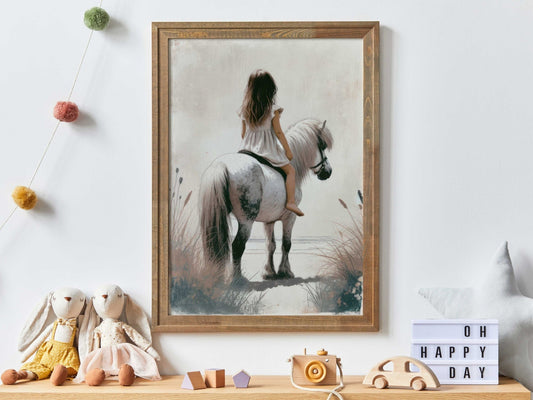 Shetland Pony Nursery Decor, Girl & Horse Wall Art, Riding Horse Print - WildfieldPrints