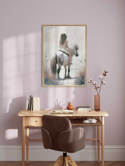 Shetland Pony Nursery Decor, Girl & Horse Wall Art, Riding Horse Print - WildfieldPrints