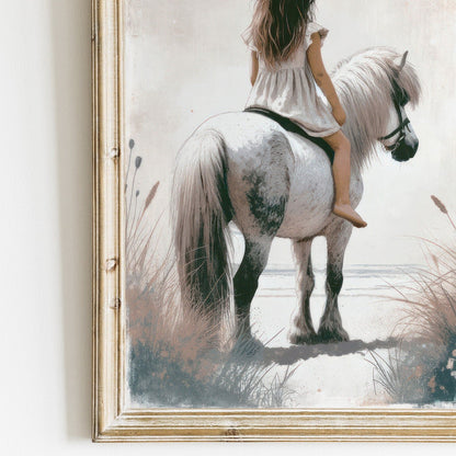 Shetland Pony Nursery Decor, Girl & Horse Wall Art, Riding Horse Print - WildfieldPrints