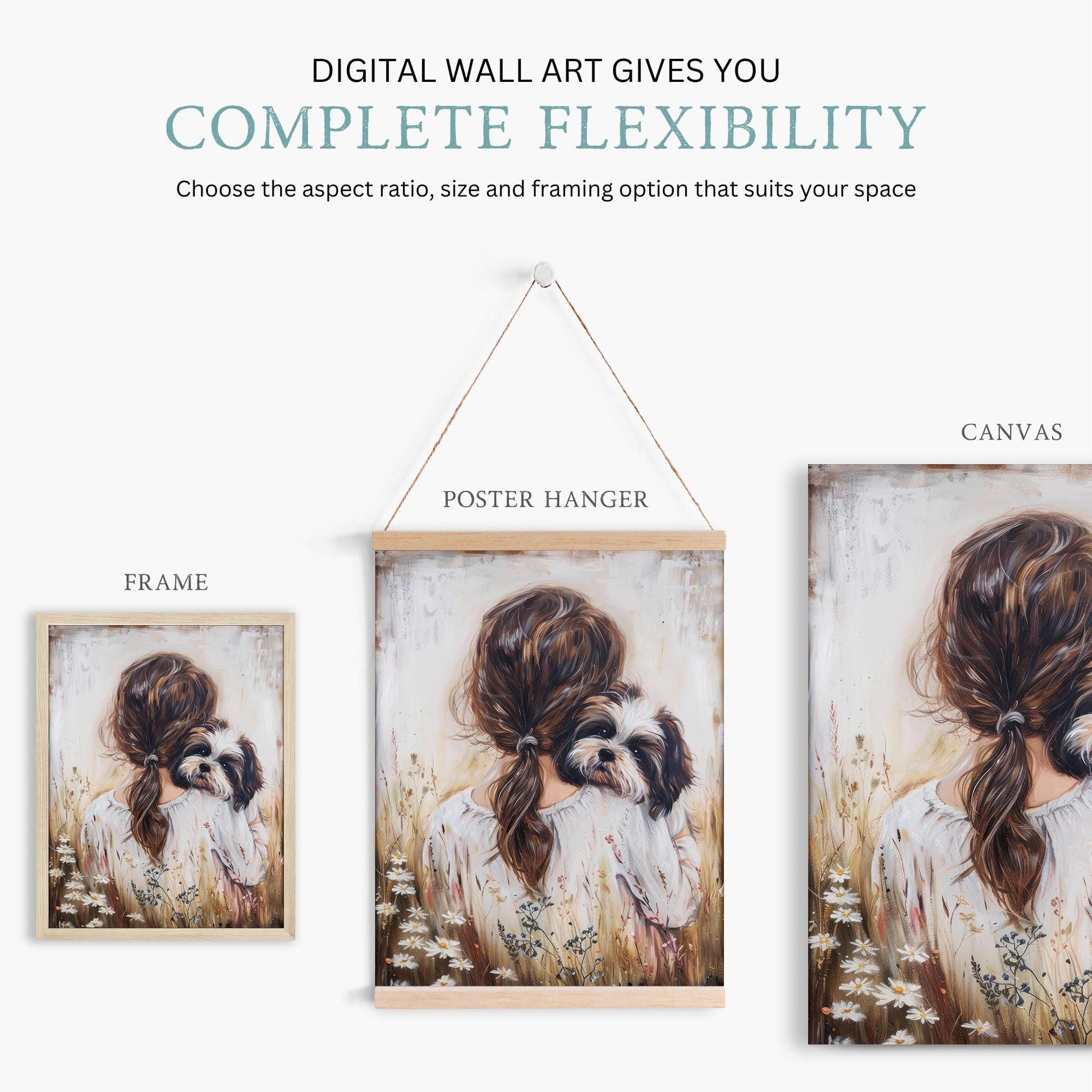 Shih Tzu Nursery Print, Shi Tzu Art, Girl and Dog Art, Shi Tzu Painting, Dog Nursery Decor Girl,Printable Vintage Dog Wall Art for Girl Room - My Store