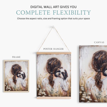Shih Tzu Nursery Print, Shi Tzu Art, Girl and Dog Art, Shi Tzu Painting, Dog Nursery Decor Girl,Printable Vintage Dog Wall Art for Girl Room - My Store