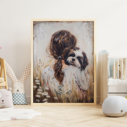 Shih Tzu Nursery Print, Shi Tzu Art, Girl and Dog Art, Shi Tzu Painting, Dog Nursery Decor Girl,Printable Vintage Dog Wall Art for Girl Room - My Store