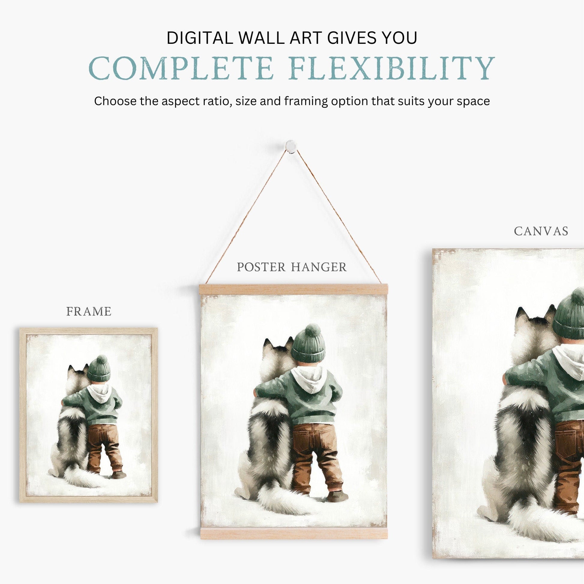 Siberian Husky Nursery Decor, Boy and Dog Print, Rustic Puppy Art - WildfieldPrints