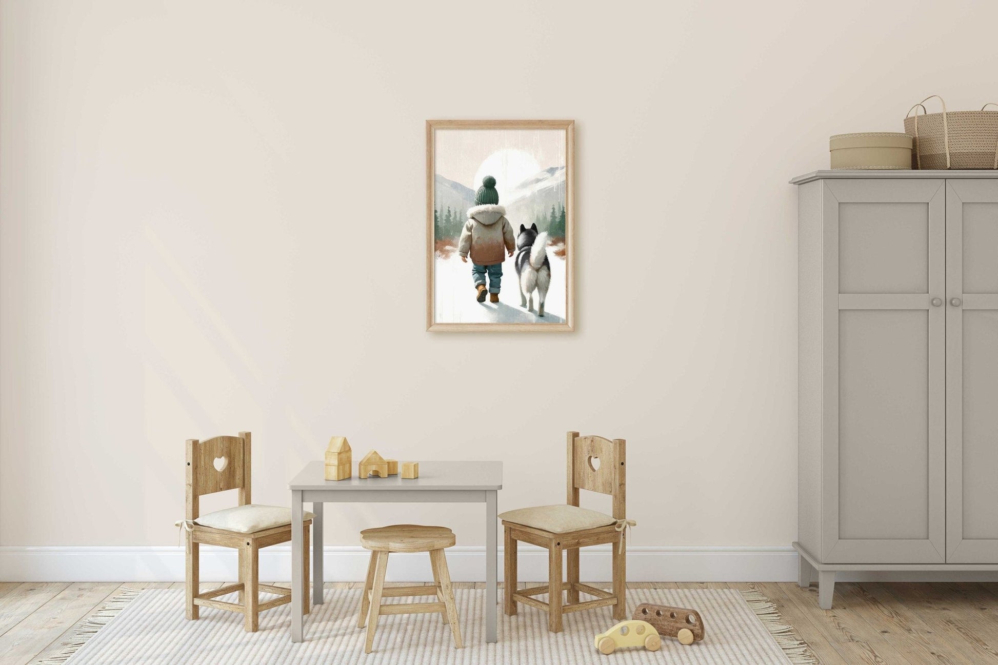 Siberian Husky Nursery Decor, Boy and Dog Print, Rustic Puppy Art - WildfieldPrints