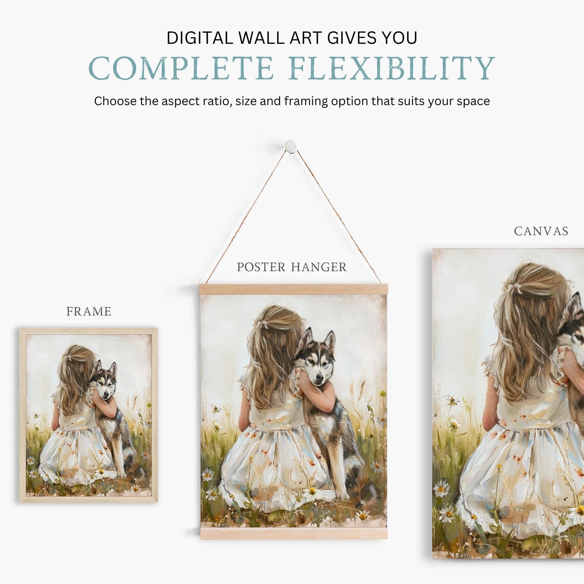 Siberian Husky Nursery Decor, Girl and Dog Wall Art, Rustic Print - WildfieldPrints