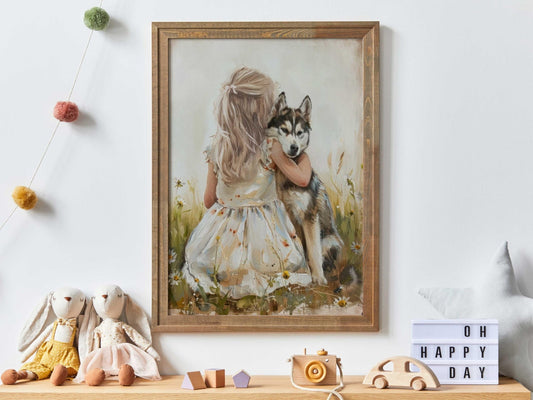 Siberian Husky Nursery Print, Rustic Dog Art, Girl Room Decor - WildfieldPrints