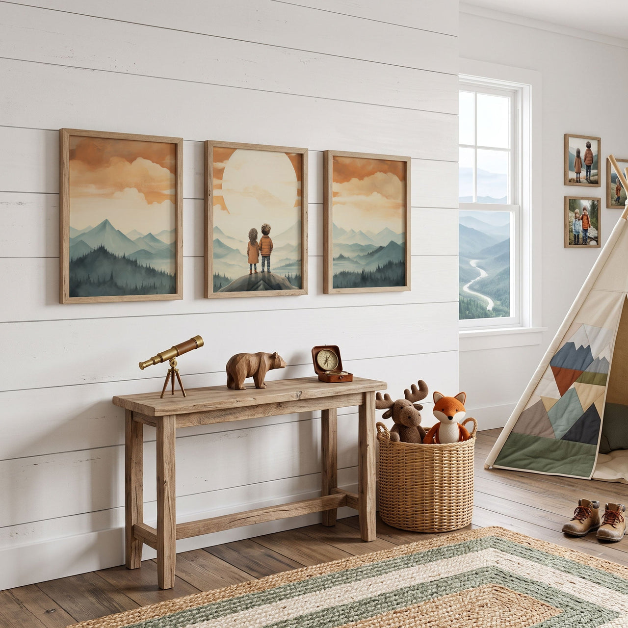 Sibling Adventure Triptych Print – Family Kids Room Wall Art • Set of 3