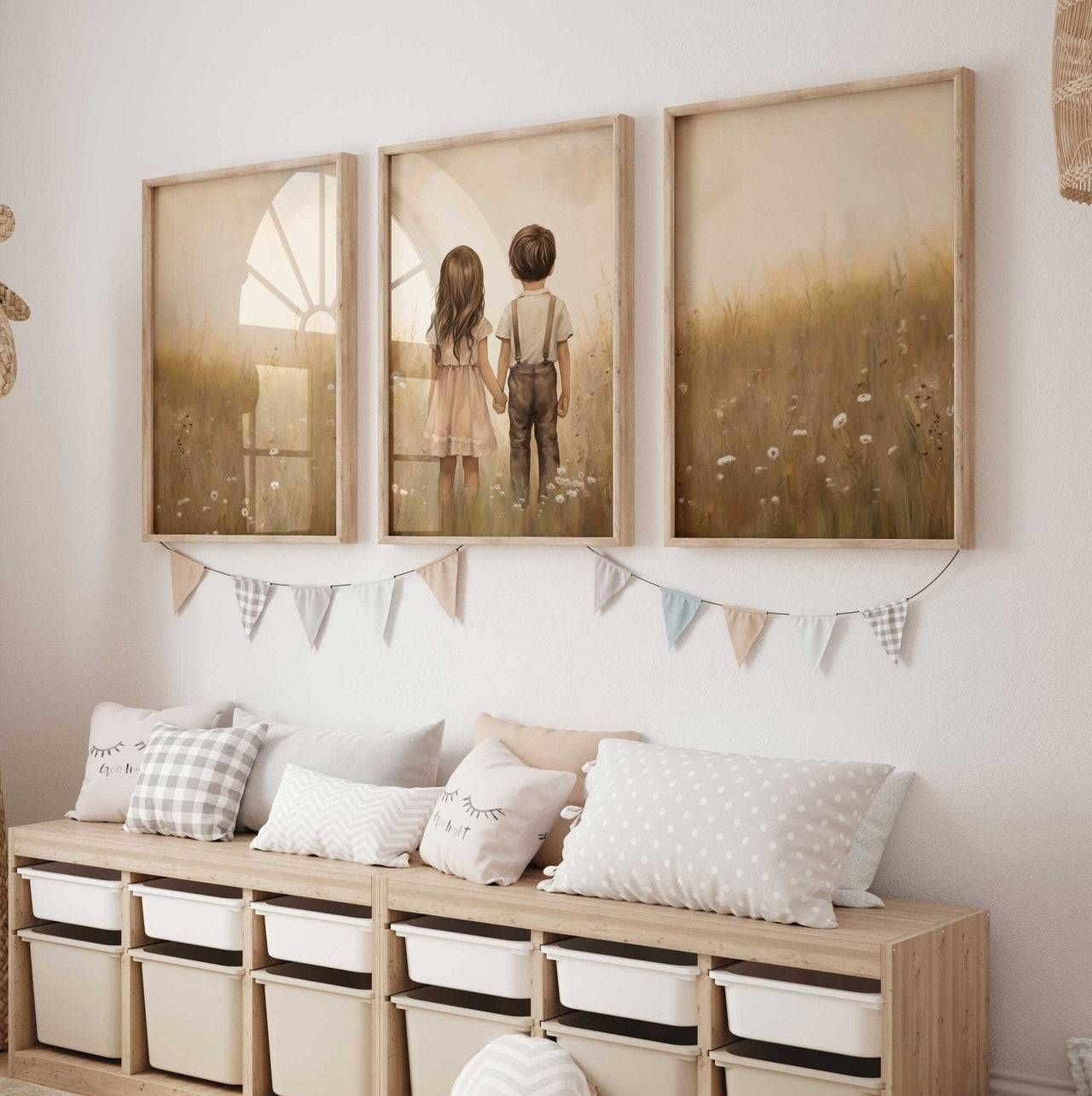 Brother and Sister Wall Art – Sibling Shared Bedroom Print • Set of 3