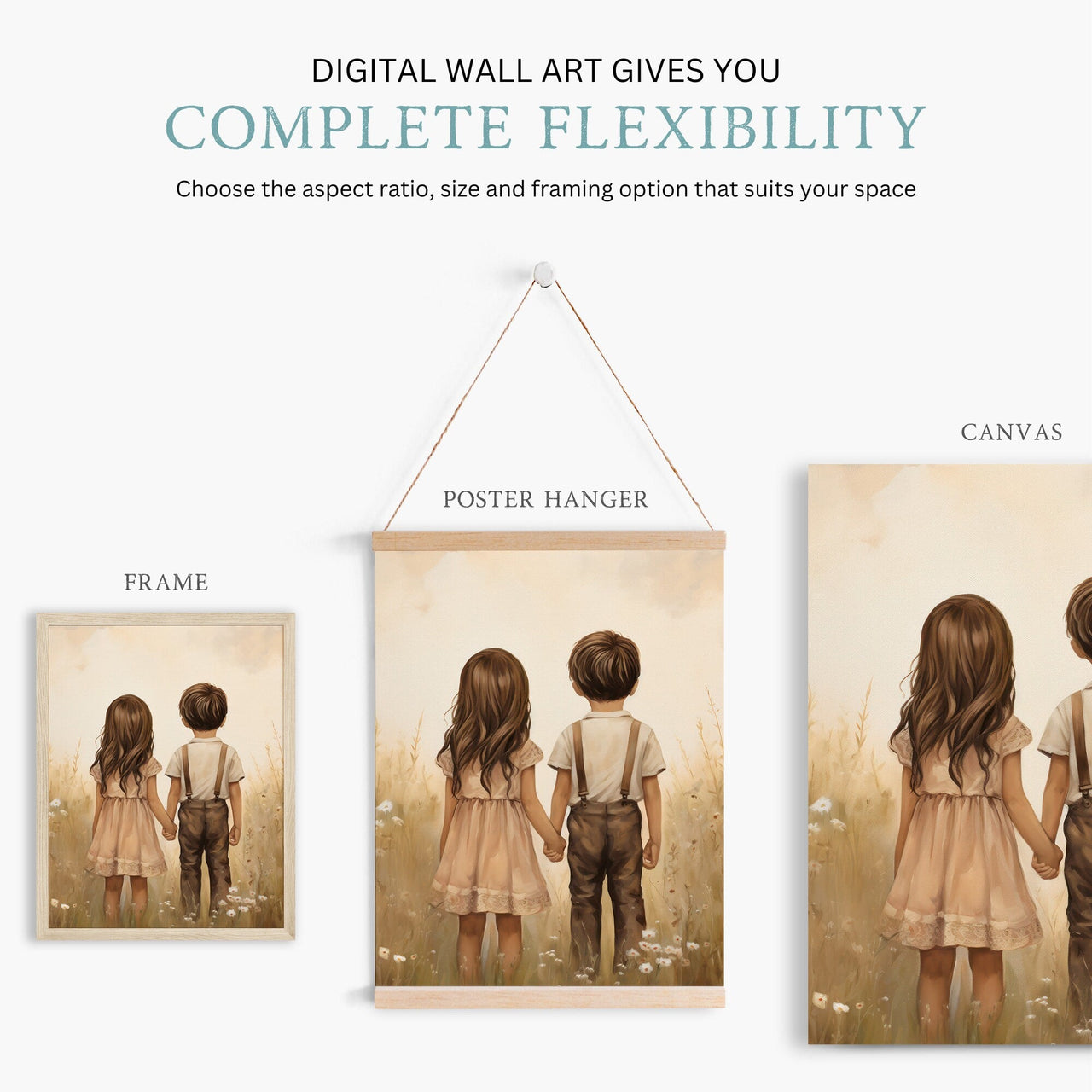 Brother and Sister Wall Art – Sibling Shared Bedroom Print • Set of 3