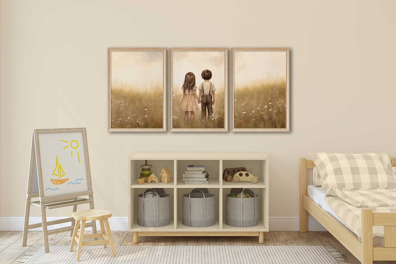Brother and Sister Wall Art – Sibling Shared Bedroom Print • Set of 3