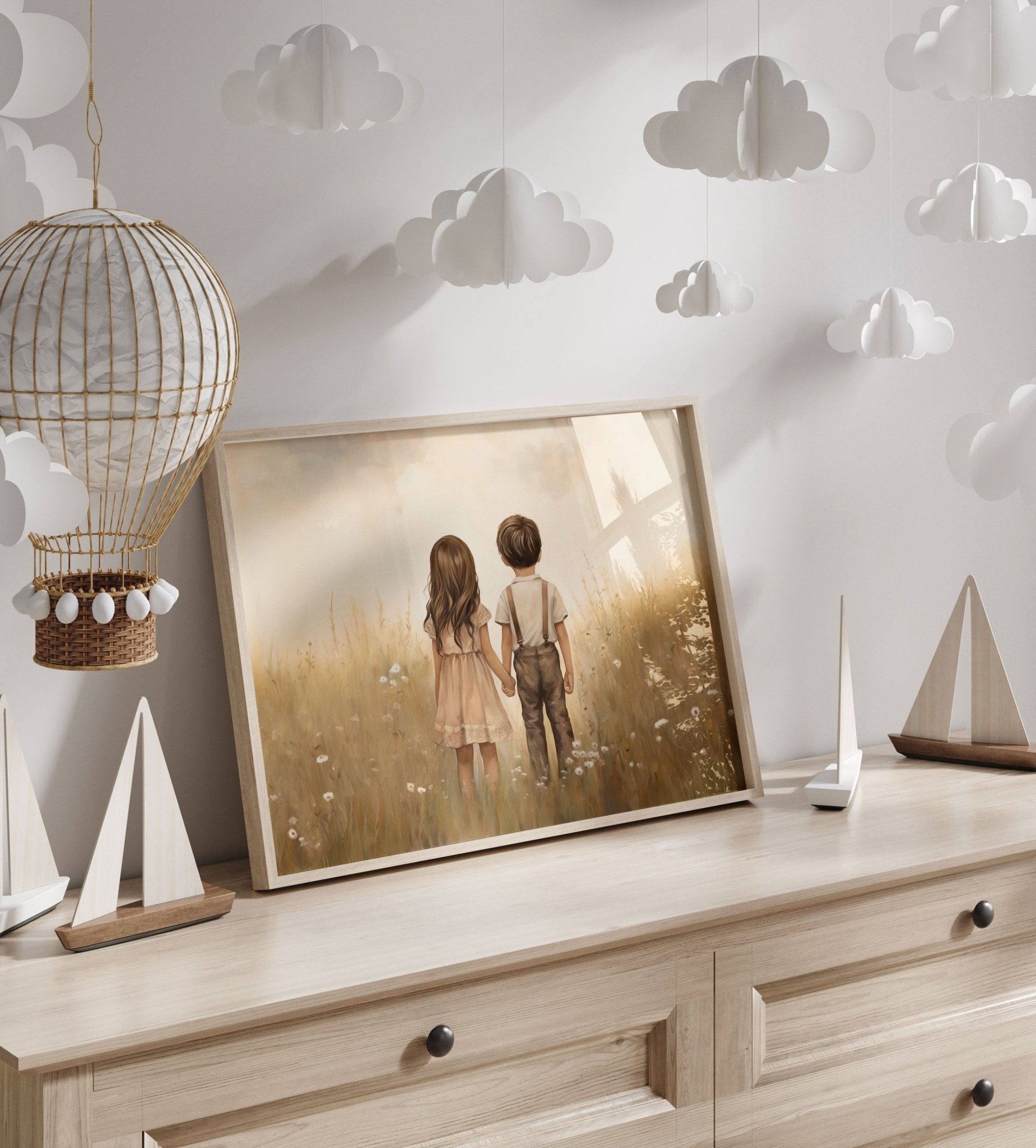 Sibling Print, Brother and Sister Wall Art, Shared Bedroom Decor, Portrait, Siblings Painting, Wildflower Nursery Art, Printable Kids Art - My Store