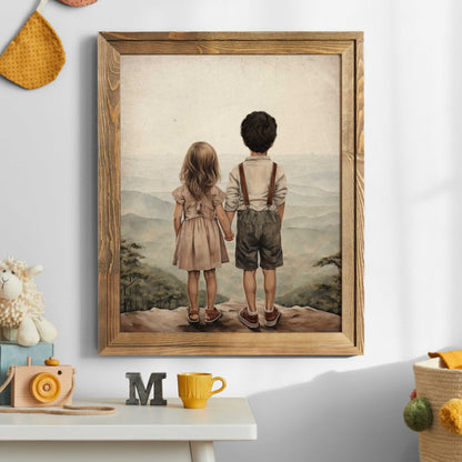 Sibling Print, Brother & Sister Room Decor, Nature Kids Wall Art, Adventure Theme - WildfieldPrints