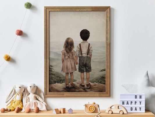 Sibling Print, Brother & Sister Room Decor, Nature Kids Wall Art, Adventure Theme - WildfieldPrints
