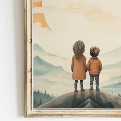 Sibling Print, Brother Sister Wall Art, Adventure Decor, Vintage Kids Artwork - WildfieldPrints
