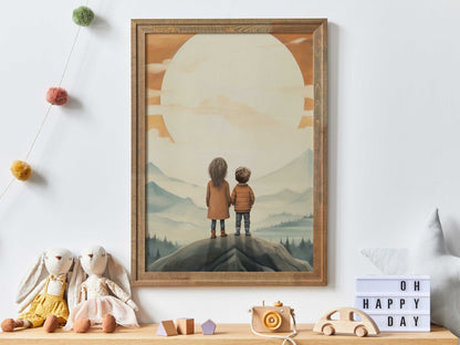 Sibling Print, Brother Sister Wall Art, Adventure Decor, Vintage Kids Artwork - WildfieldPrints