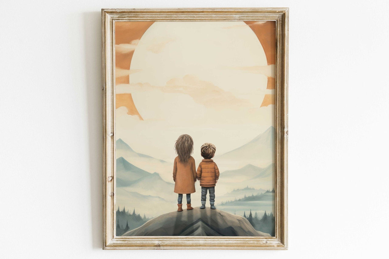 Brother Sister Wall Art – Adventure Kids Room Print