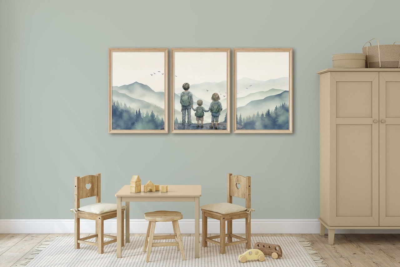 Three Siblings Wall Art – Adventure Nursery Print for Kids • Set of 3