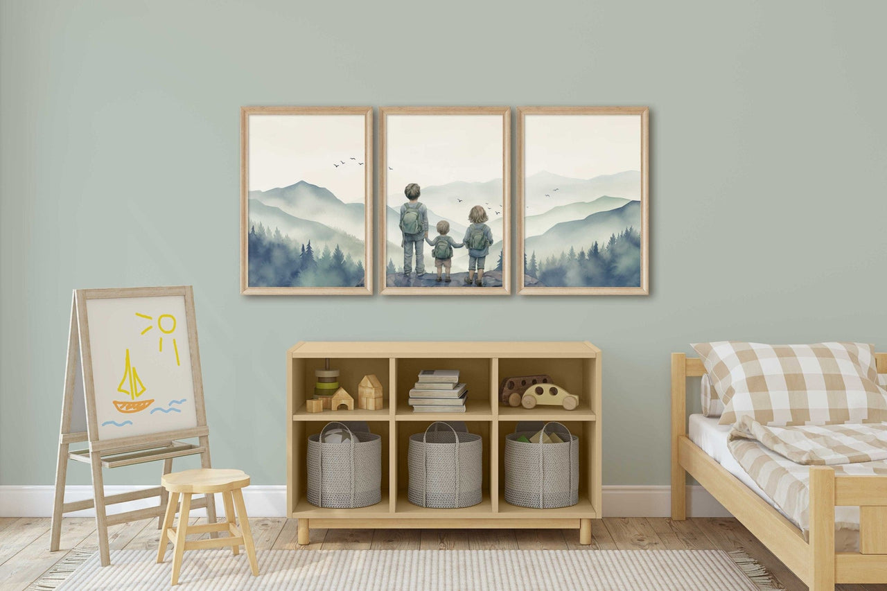 Three Siblings Wall Art – Adventure Nursery Print for Kids • Set of 3