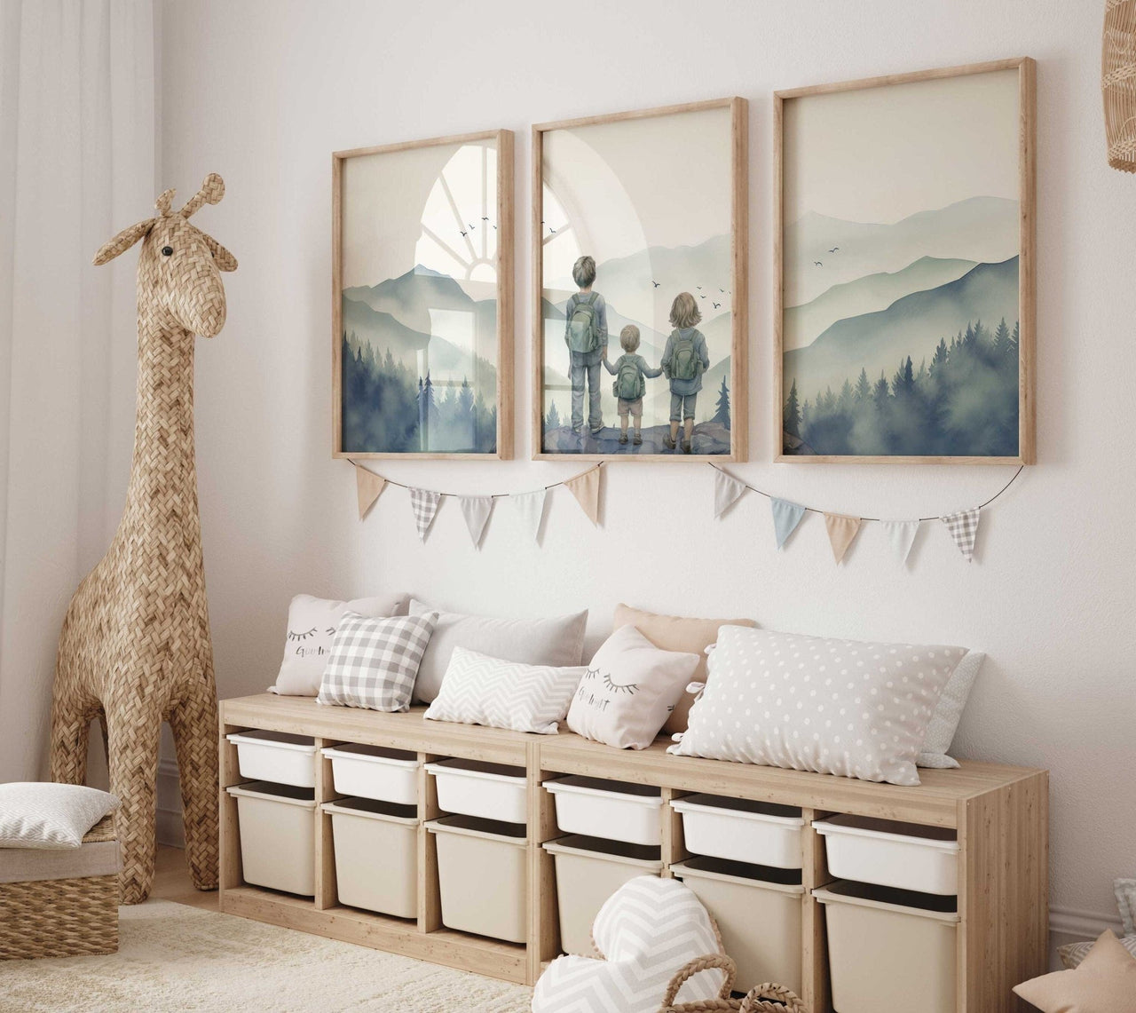 Three Siblings Wall Art – Adventure Nursery Print for Kids • Set of 3