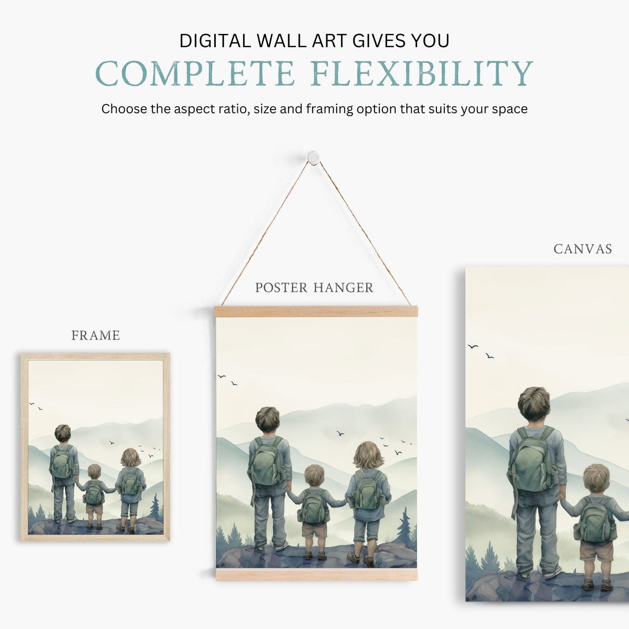 Three Siblings Wall Art – Adventure Nursery Print for Kids • Set of 3