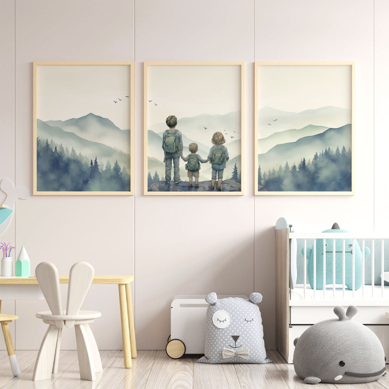 Three Siblings Wall Art – Adventure Nursery Print for Kids • Set of 3