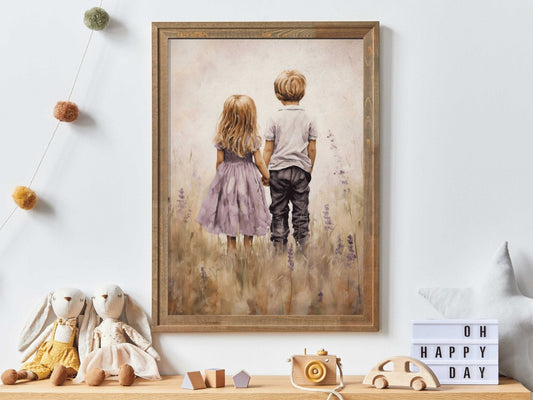 Sibling Wall Art, Brother and Sister Print, Shared Room Decor - WildfieldPrints