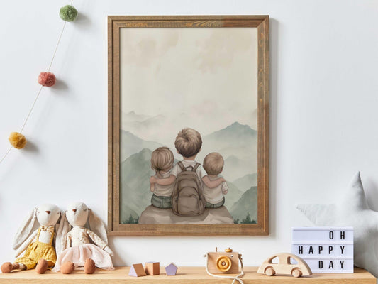 Sibling Wall Art, Three Kids Print, Adventure Room Decor - WildfieldPrints
