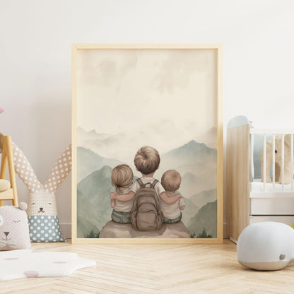 Sibling Wall Art, Three Kids Print, Adventure Room Decor - WildfieldPrints