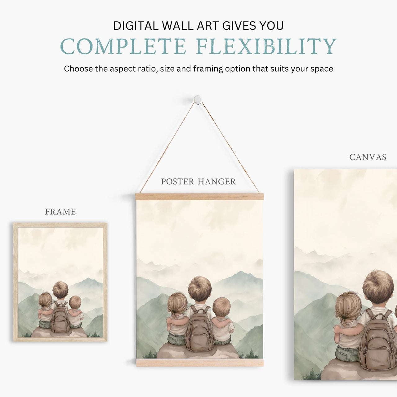 Three Kids Wall Art – Adventure Nursery Print