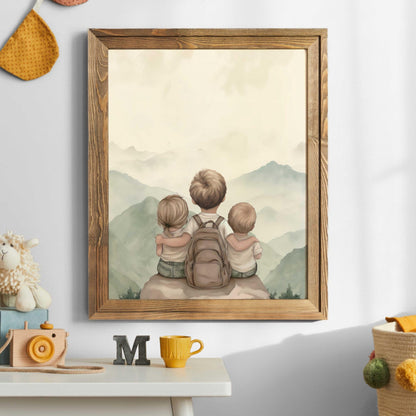 Sibling Wall Art, Three Kids Print, Adventure Room Decor - WildfieldPrints