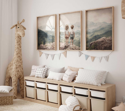 Sibling Wall Art, Vintage Brother & Sister Decor, Mountain Nursery Prints - WildfieldPrints