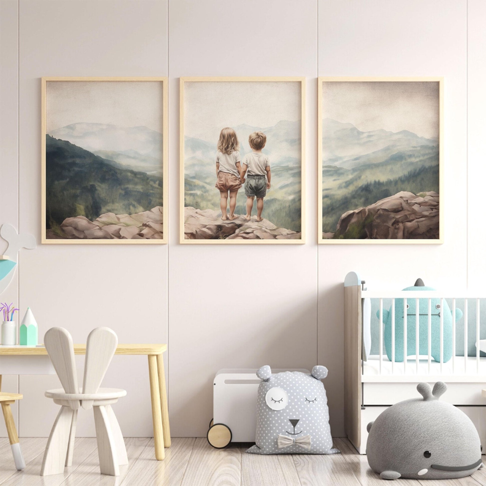 Sibling Wall Art, Vintage Brother & Sister Decor, Mountain Nursery Prints - WildfieldPrints