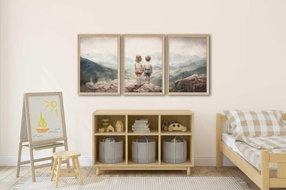 Sibling Wall Art, Vintage Brother & Sister Decor, Mountain Nursery Prints - WildfieldPrints