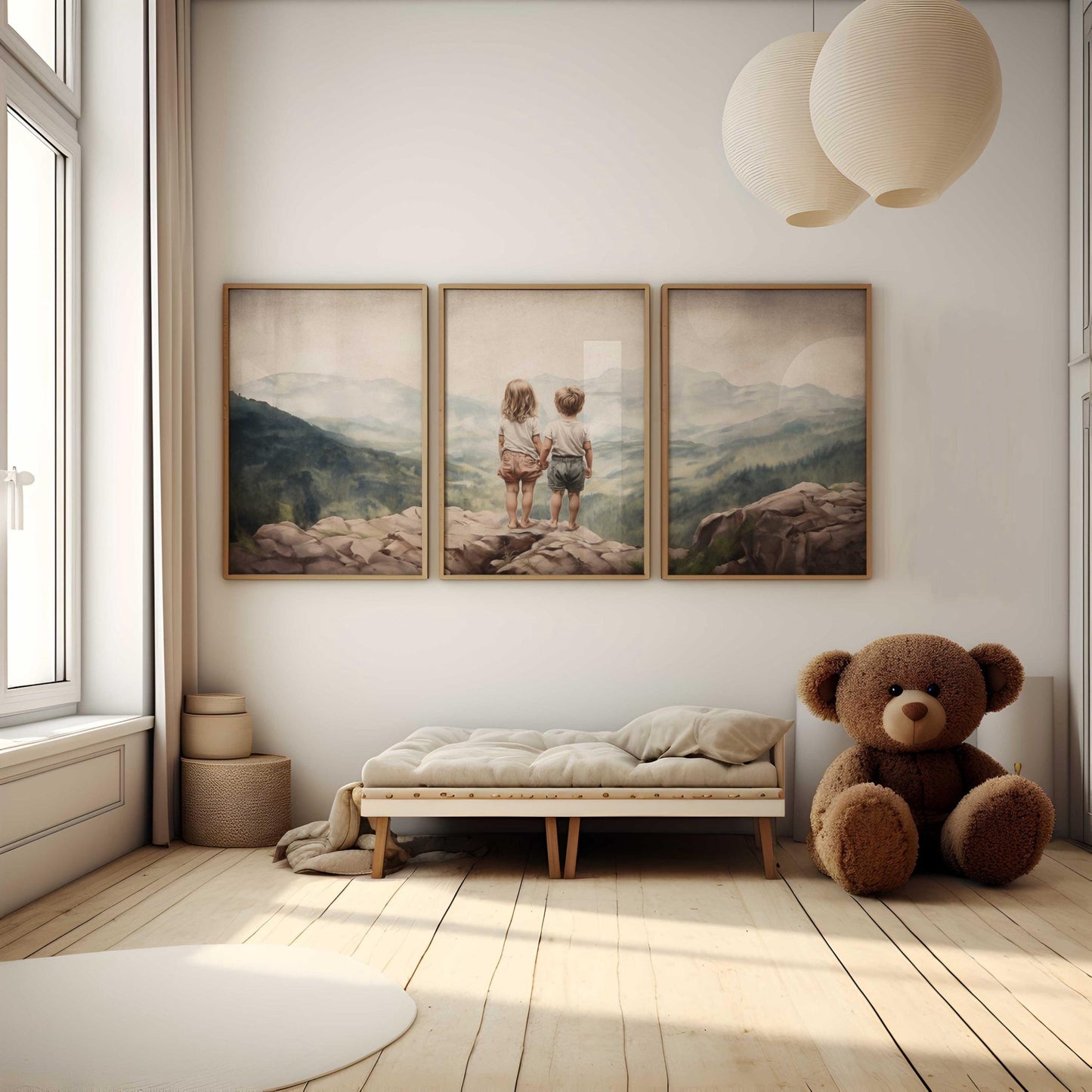Sibling Wall Art, Vintage Brother & Sister Decor, Mountain Nursery Prints - WildfieldPrints