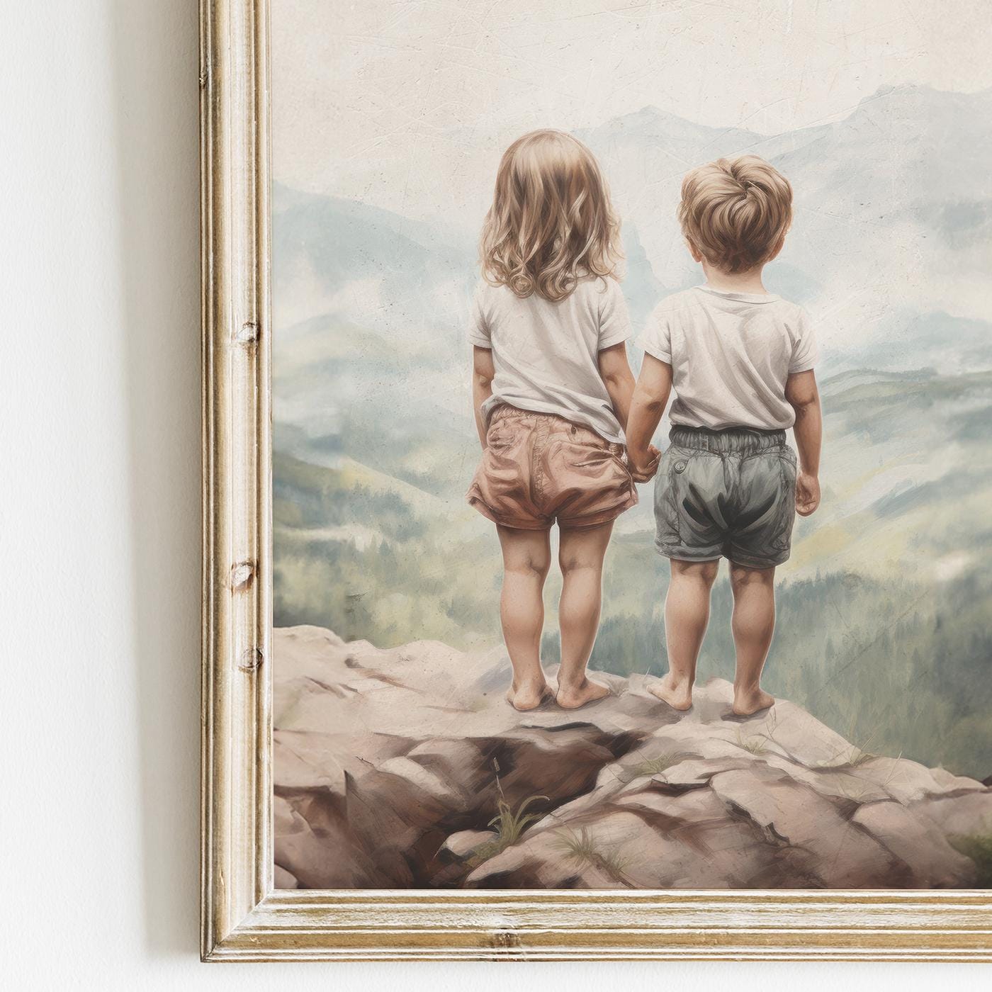 Sibling Wall Art, Vintage Brother & Sister Decor, Mountain Nursery Prints - WildfieldPrints
