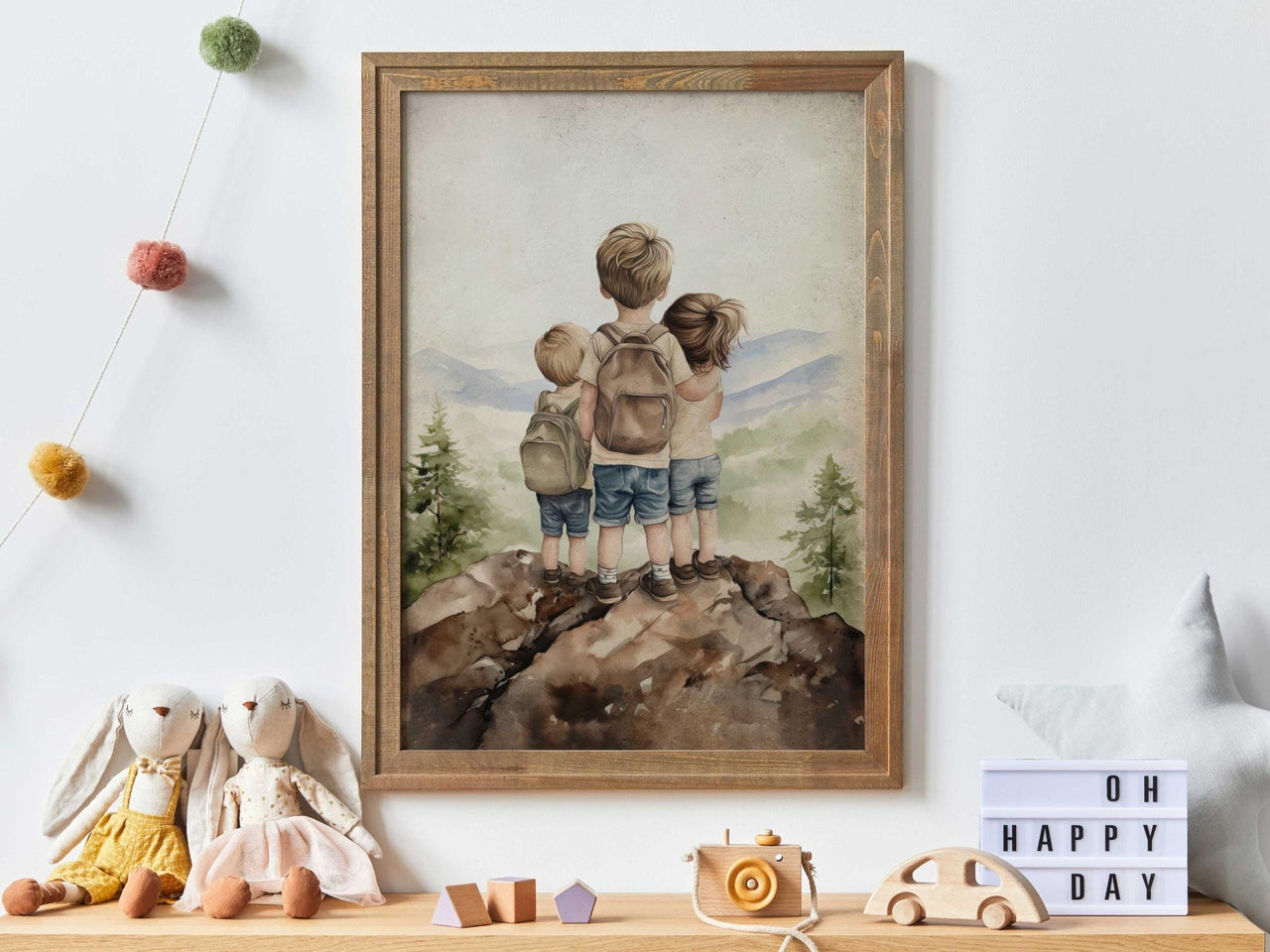 Three Siblings Wall Art – Family Nursery Print for Kids Room