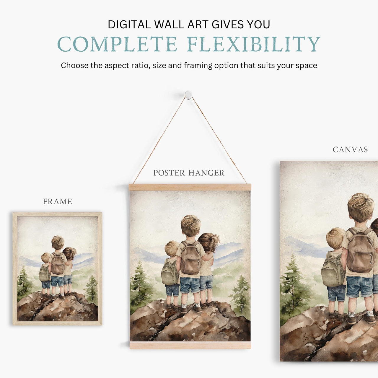 Three Siblings Wall Art – Family Nursery Print for Kids Room