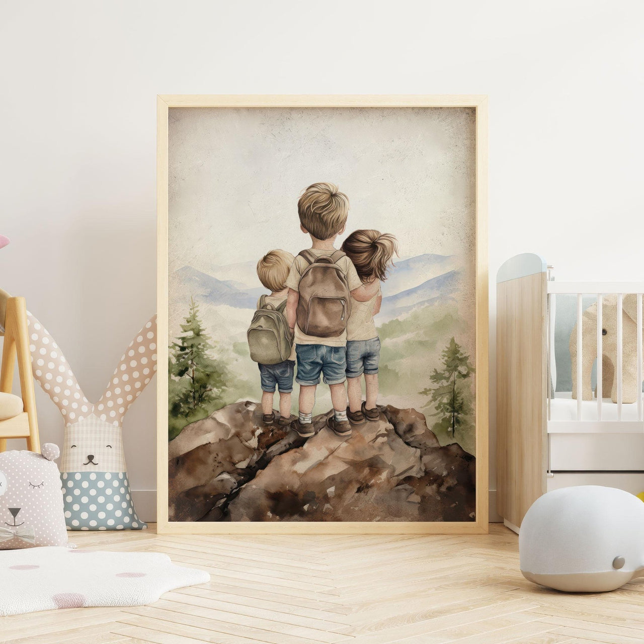 Three Siblings Wall Art – Family Nursery Print for Kids Room