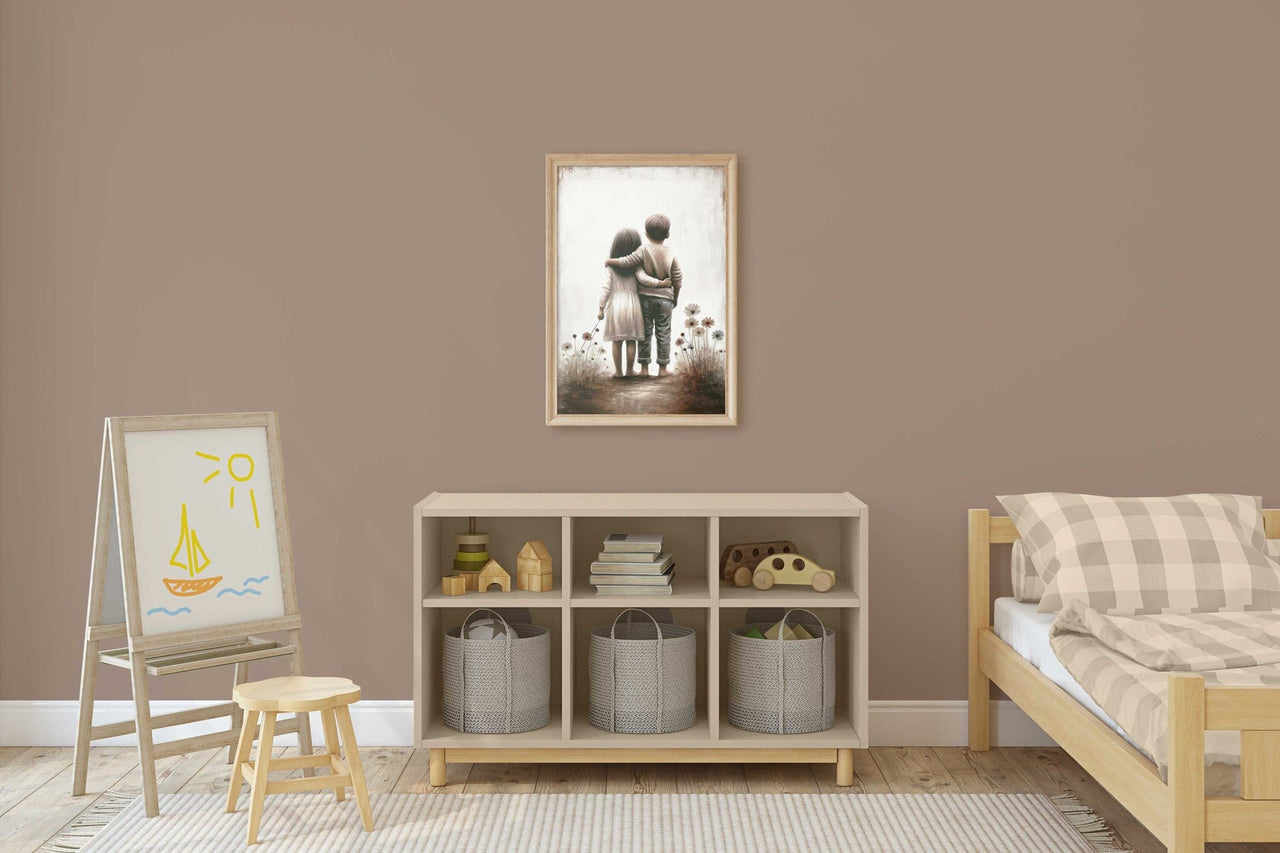 Siblings Portrait Wall Art – Family Nursery Print