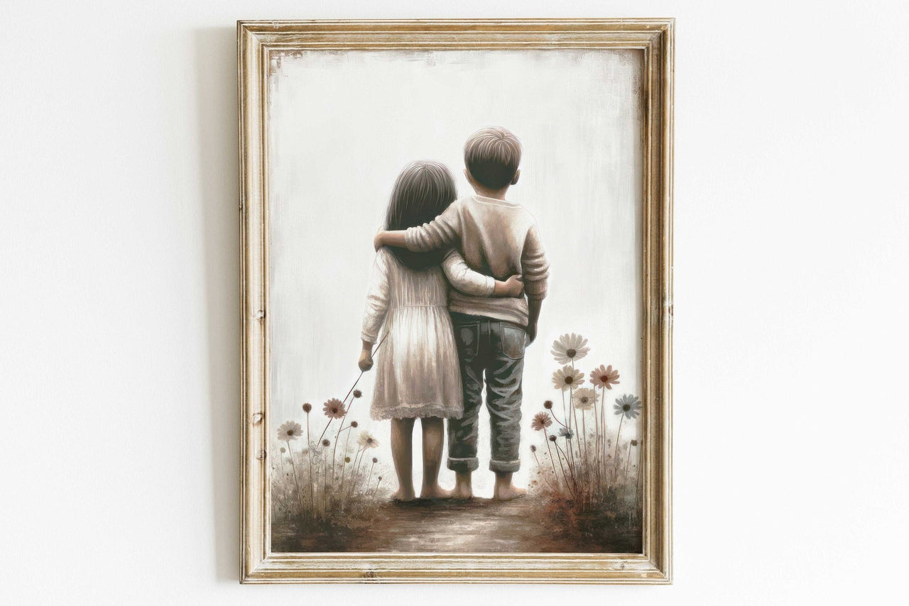Siblings Portrait Wall Art – Family Nursery Print