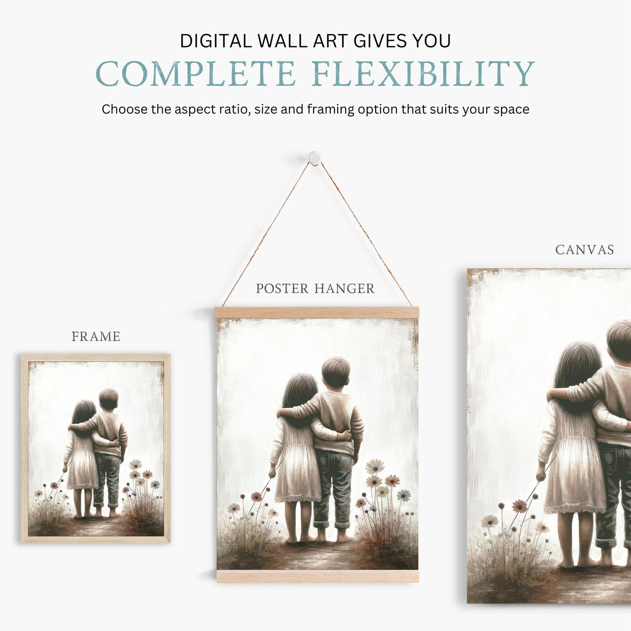 Siblings Portrait Wall Art – Family Nursery Print