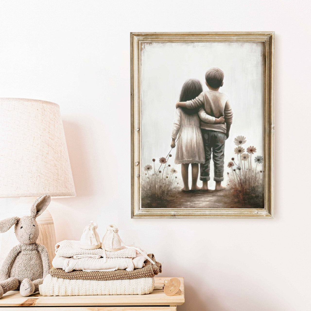 Siblings Portrait Wall Art – Family Nursery Print