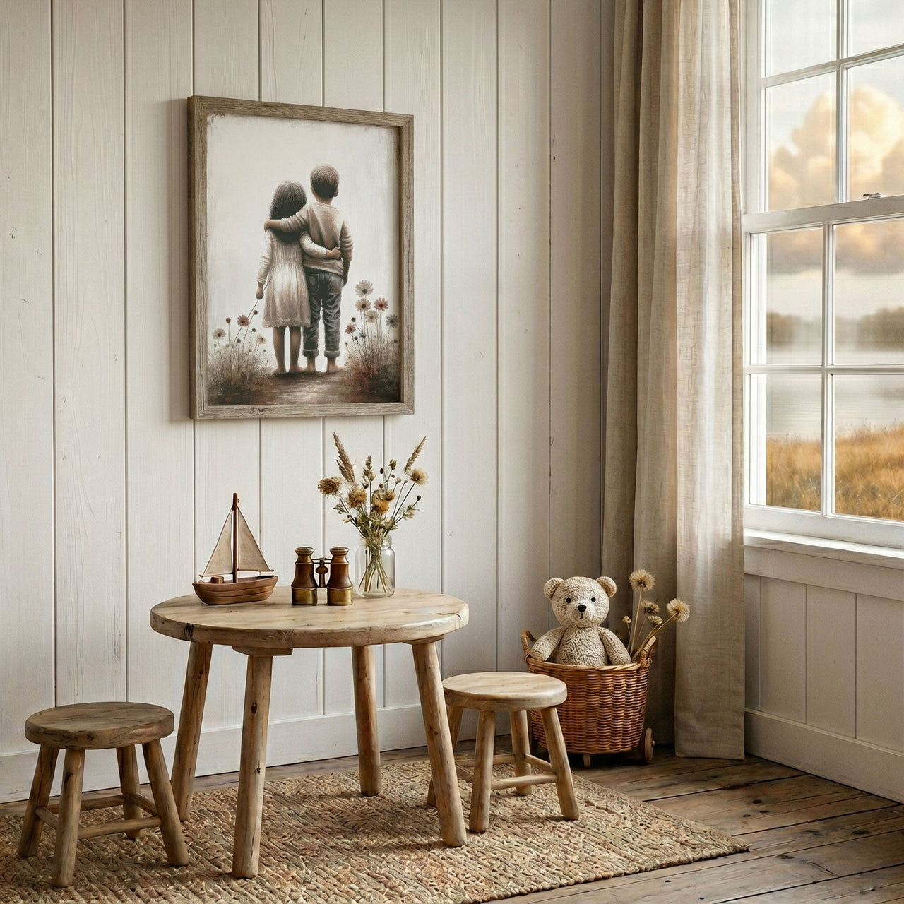 Siblings Portrait Wall Art – Family Nursery Print