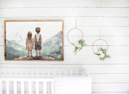Siblings Print, Brother and Sister Room Decor, Nature Wall Art - WildfieldPrints