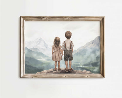 Siblings Print, Brother and Sister Room Decor, Nature Wall Art - WildfieldPrints