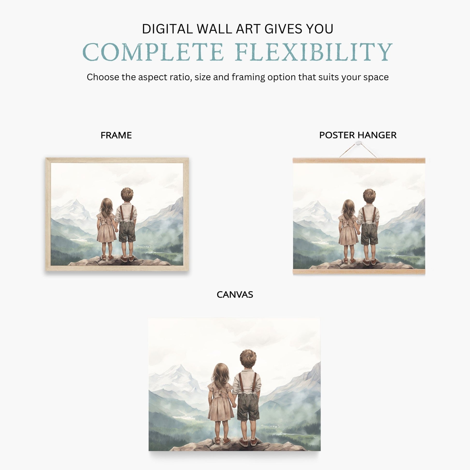 Siblings Print, Brother and Sister Room Decor, Nature Wall Art - WildfieldPrints